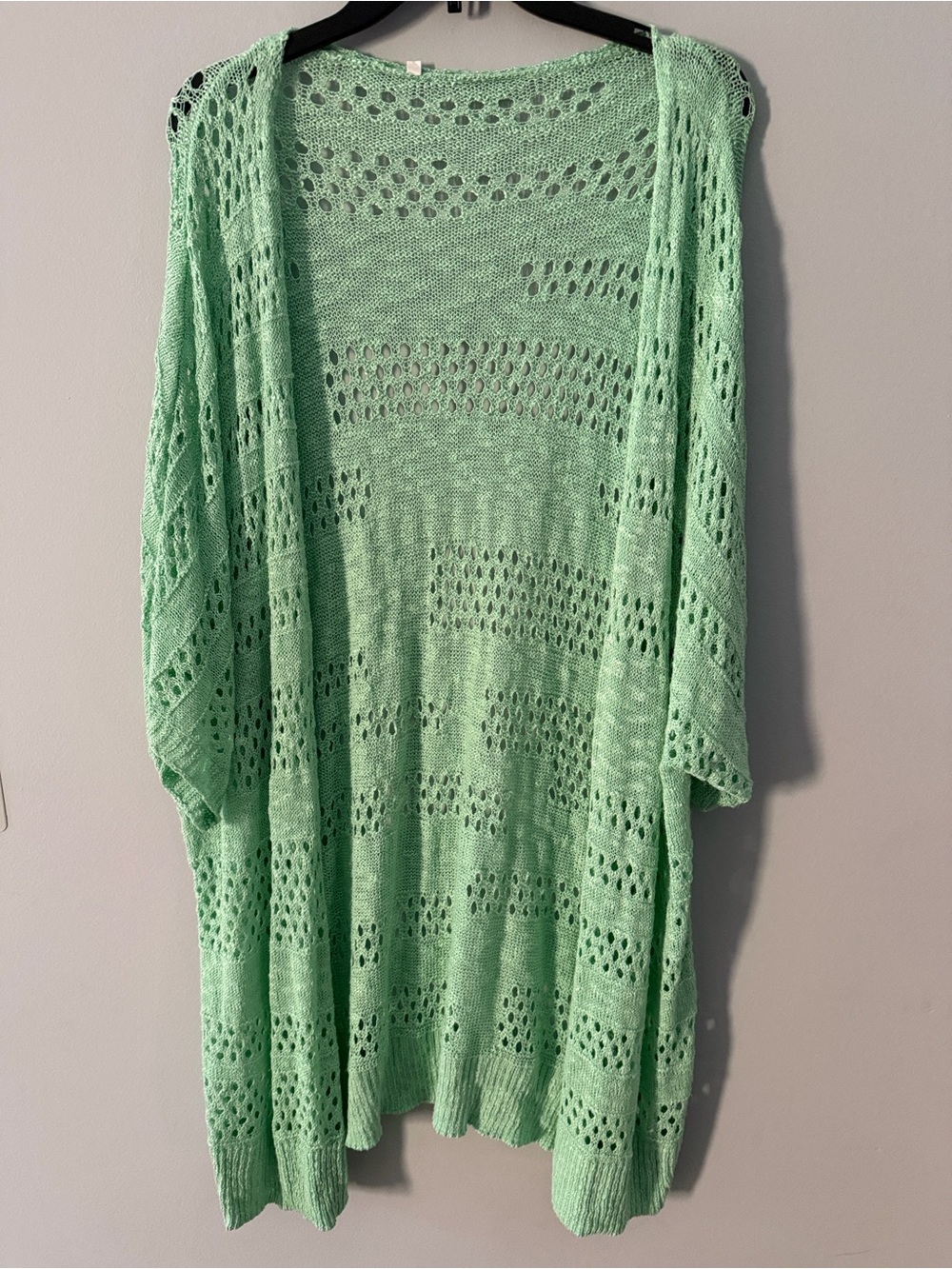 Light Green Open-Knit Women's Sweater Cardigan